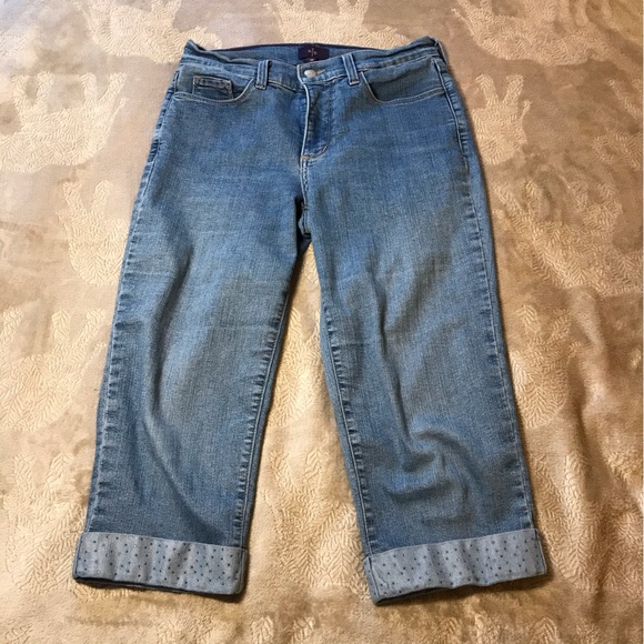 NYDJ Not Your Daughter’s Jeans petite light blue crop rhinestone cuff Size 4P - Picture 1 of 8